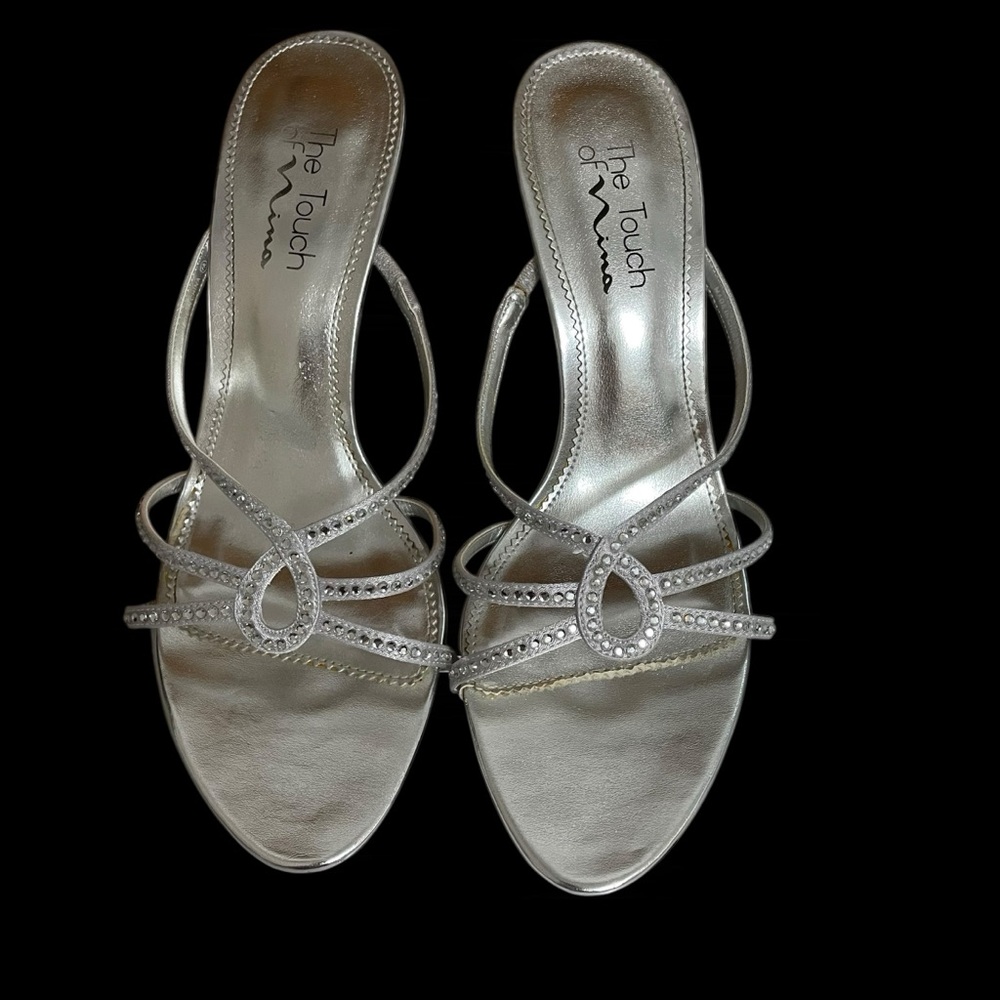 The Touch of Nina Galica Silver Sandles Size 9 M Special Occasion Leather 3.25"